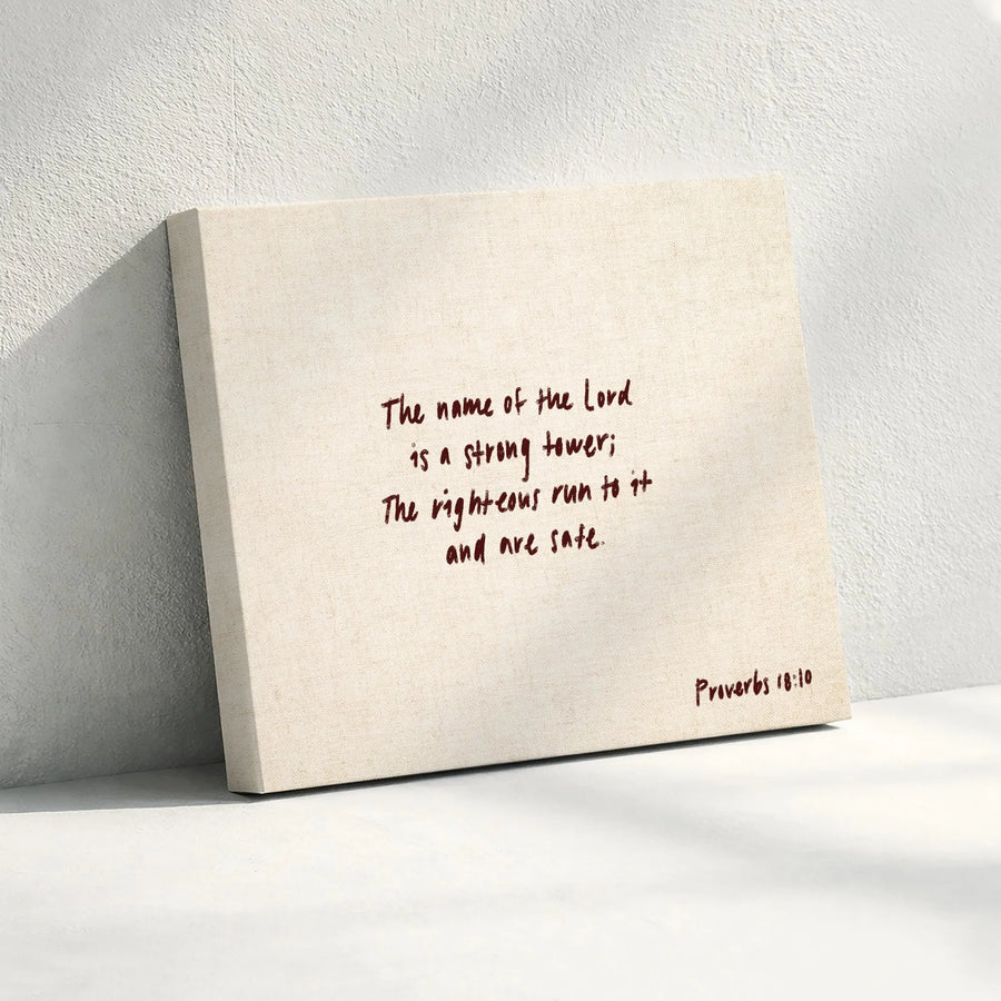 Proverbs 18:10 Christian Wall Art | Strong Tower Scripture Verse | Premium Gallery Wrap Canvas | Inspirational Faith Decor Gift