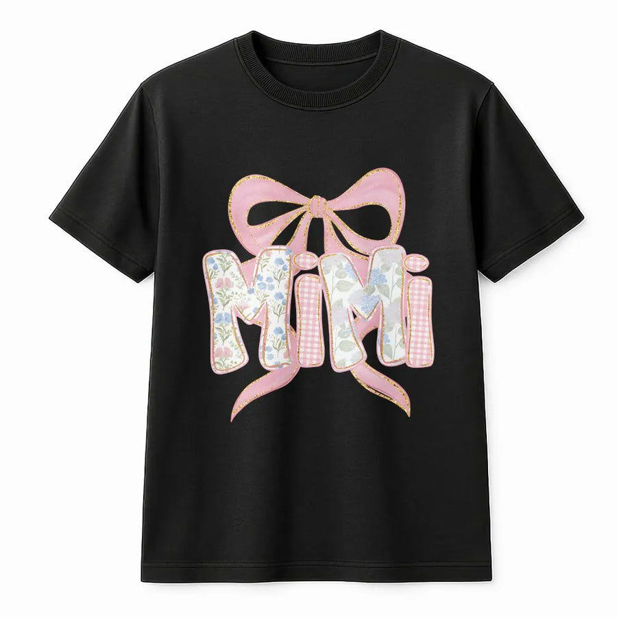 Mimi T-Shirt | Coquette Bow Floral Gingham Design | Soft Cotton Blend Sweatshirt | Gift for Grandma on Mother's Day