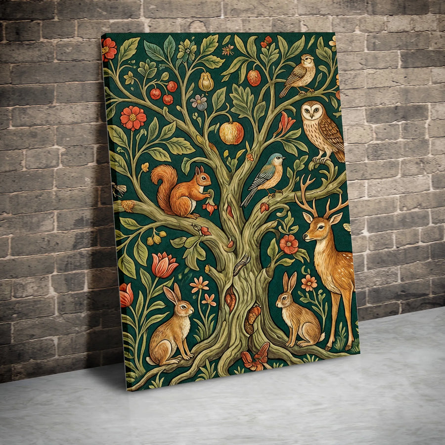 Forest Animal Canvas Wall Art | Tree Of Life Woodland Creatures Print | Premium Gallery Wrapped Decor | Nature Lover Living Room Gift