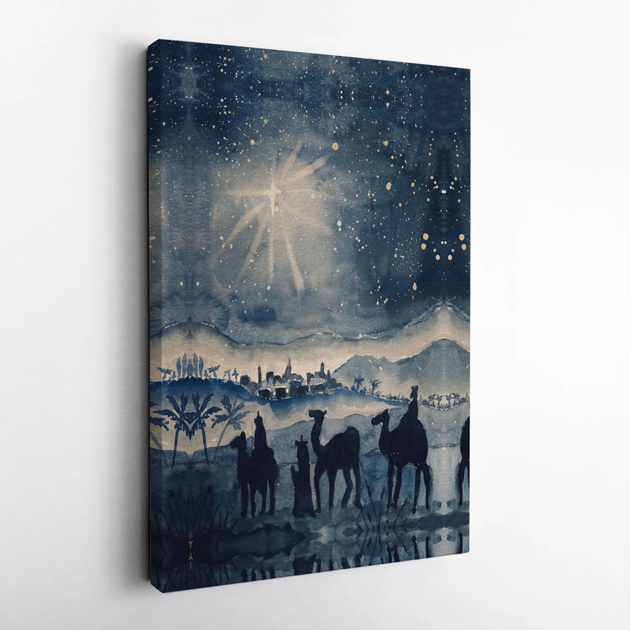 Nativity Scene Canvas Print | Three Wise Men Bethlehem Watercolor Wall Art | Premium Fade-Resistant Gallery Wrap | Religious Christmas Gift Decor