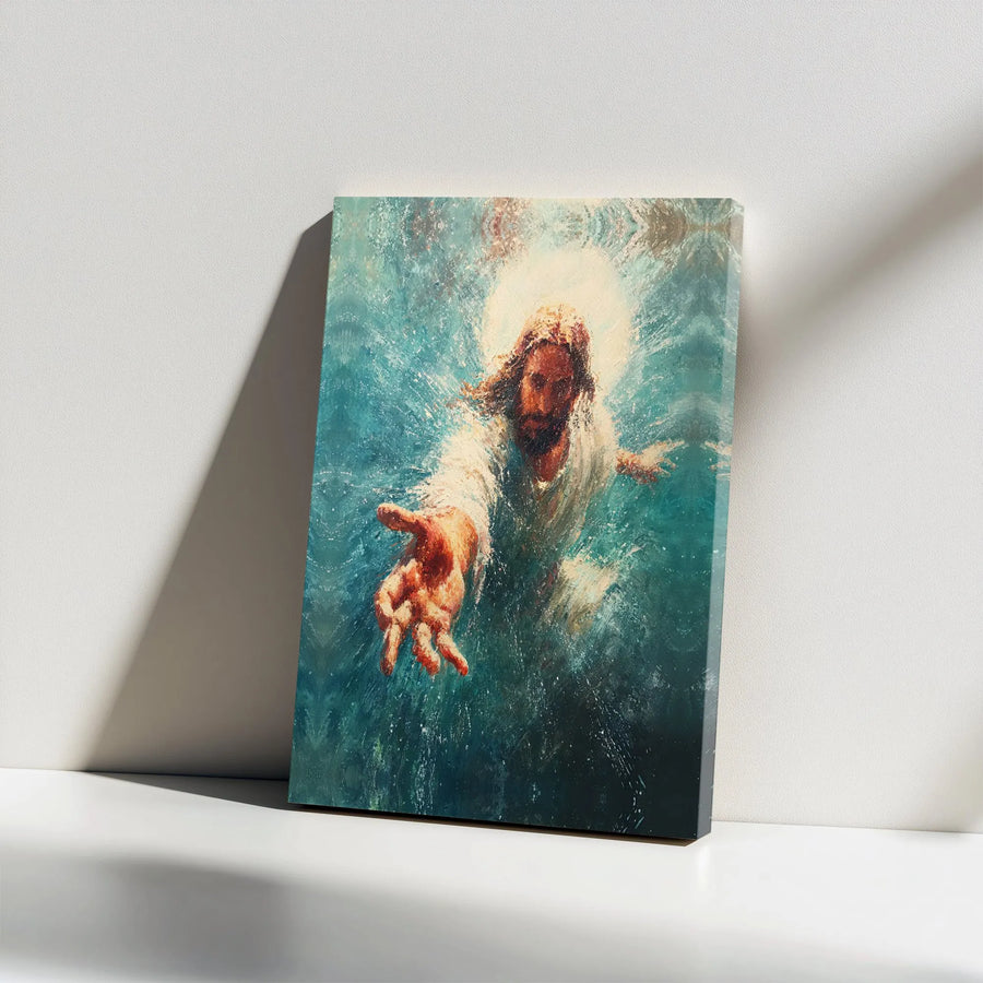 Jesus Reaching Hand Canvas Wall Art | Impressionist Christian Painting | Premium Gallery Quality Print | Inspirational Faith Based Home Decor Gift