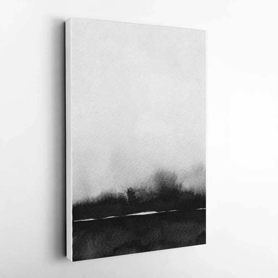 Abstract Landscape Canvas Wall Art | Minimalist Black and White Ink Wash Print | Thick Gallery Wrapped Canvas | Modern Home Decor Gift