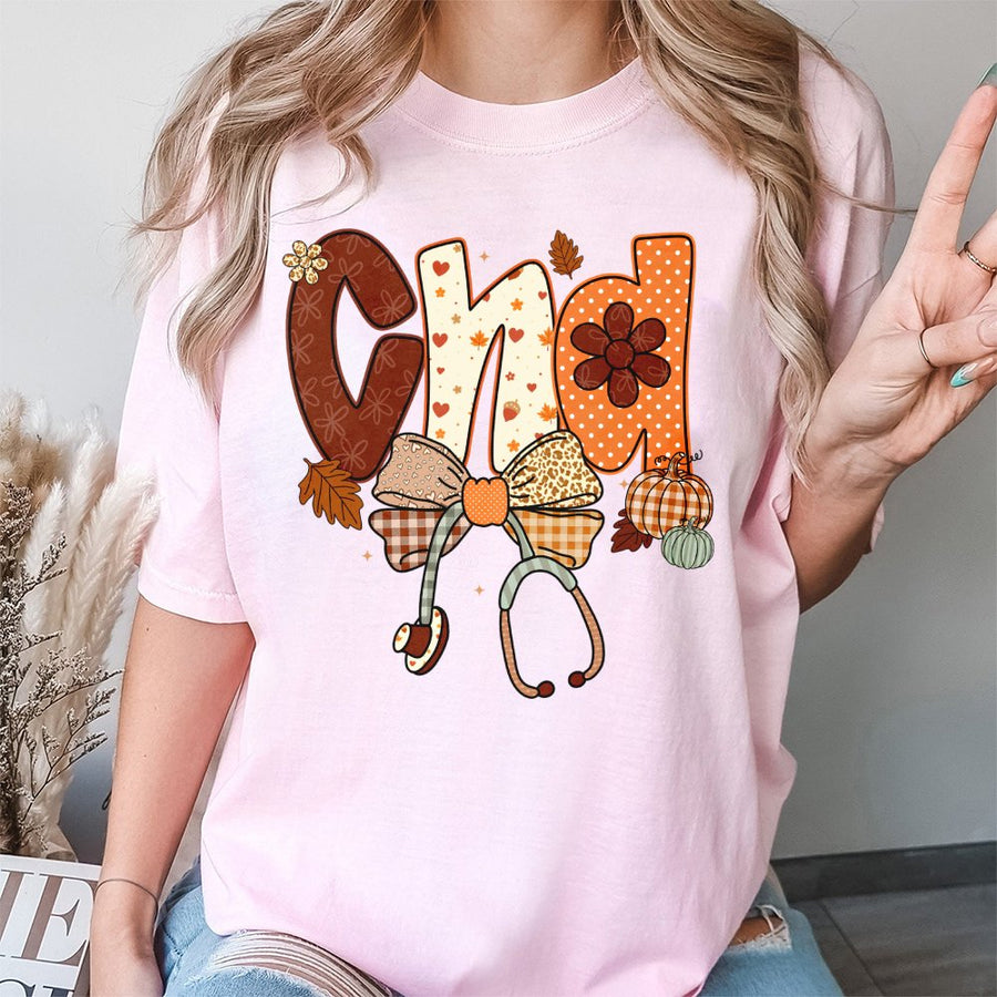 CNA Fall T-Shirt | Pumpkin Spice Stethoscope Autumn Design | 100% Cotton Premium Tee | Cute Nursing School Gift for RN LPN Students