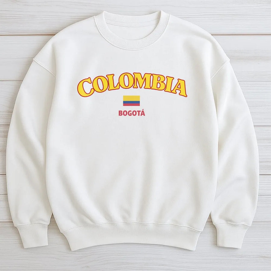 Colombia Sweatshirt | Vintage Bogota Flag Graphic | Soft Cotton Blend | Colombian Pride Travel Gift