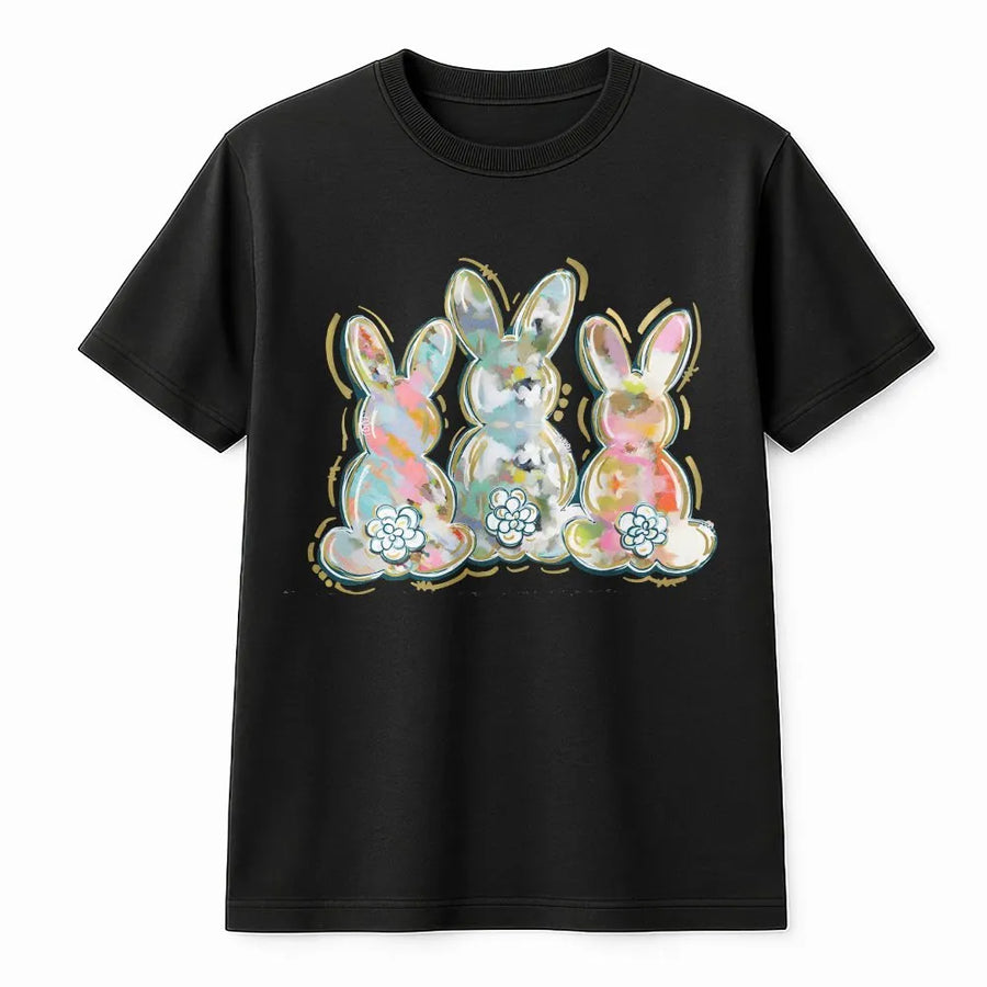 Easter Bunny T-Shirt | Watercolor Brushstroke Trio Graphic | Soft Cotton Blend | Cute Spring Holiday Gift for Women & Teens