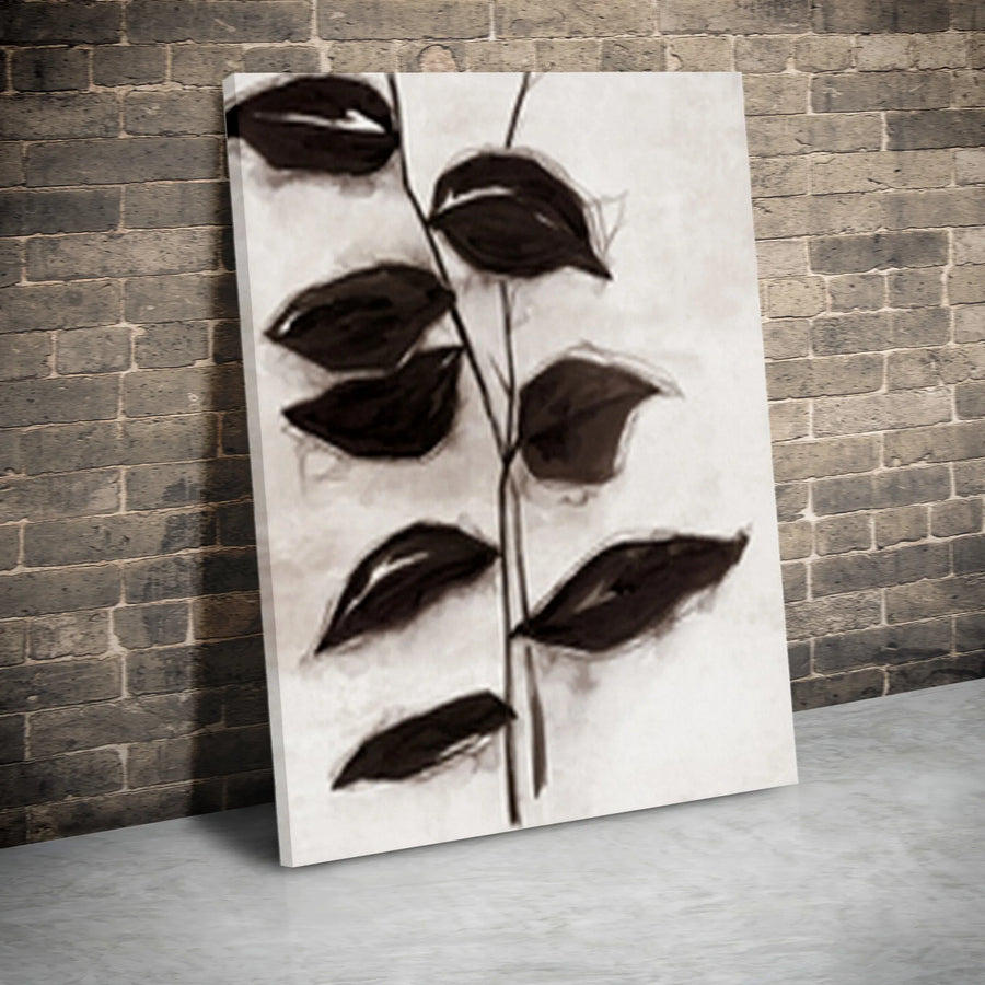Minimalist Leaves Canvas Wall Art | Vertical Botanical Illustration | Premium Gallery Wrapped Canvas | Modern Home Decor Gift
