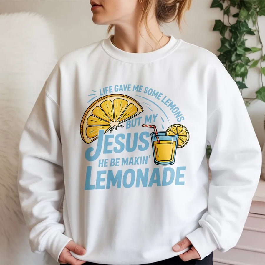 Jesus Made Lemonade Sweatshirt | Christian Faith Graphic Tee | Cotton-Blend Premium Apparel | Uplifting Religious Gift for Women and Men