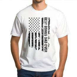 Best Bonus Dad T-Shirt | Distressed American Flag Graphic | Premium Cotton Blend | Father's Day Gift for Stepdad