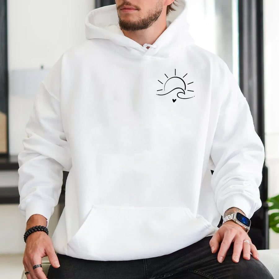 Minimalist Sun Wave Hoodie | Boho Beachy Graphic Pullover | Soft Cotton Blend | Summer Ocean Lover Gift for Women