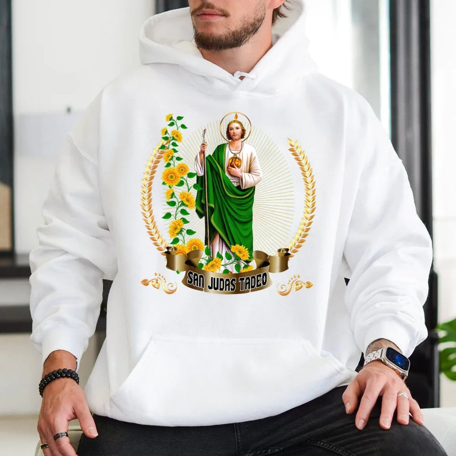 San Judas Tadeo Hoodie | Mexican Religious Graphic Art | Premium Cotton Blend | Catholic Faith Gift for Men and Women