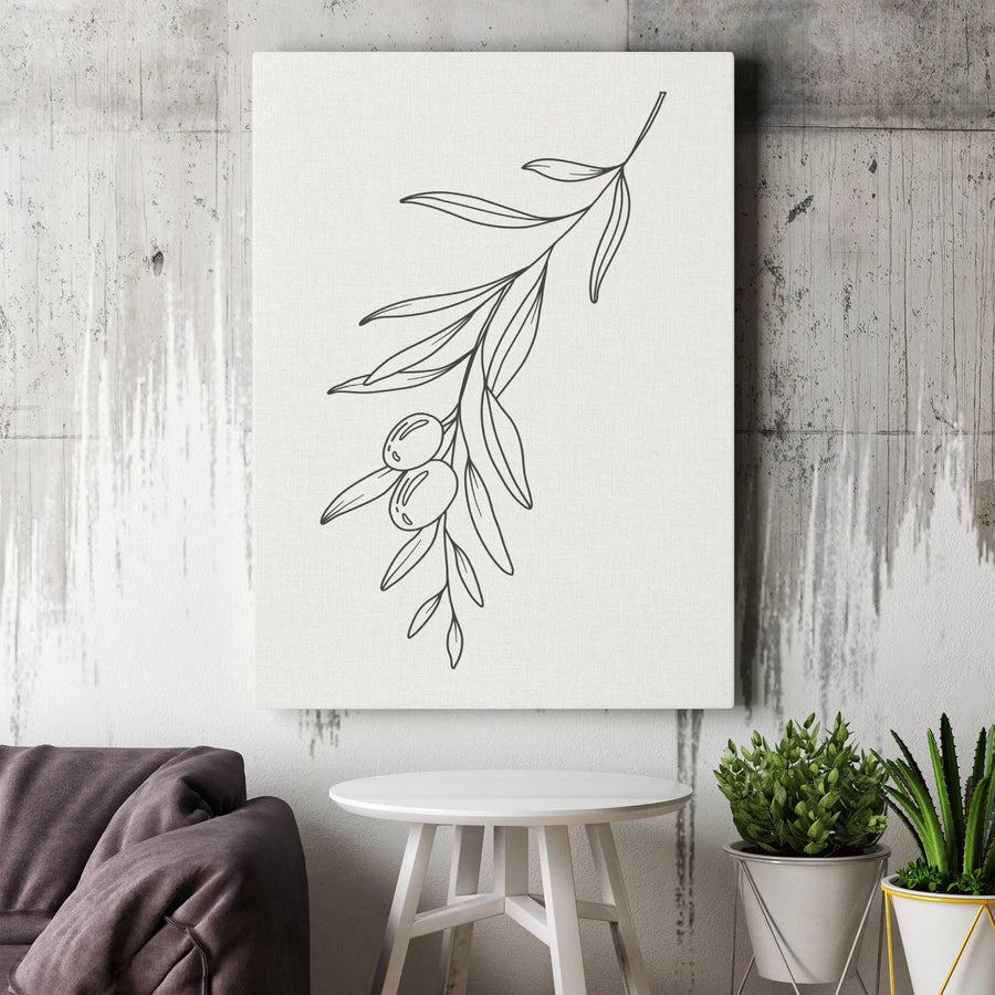 Minimalist Olive Branch Canvas Wall Art | Line Art Botanical Sketch | Premium Gallery Wrap Decor | Modern Neutral Home Interior Gift