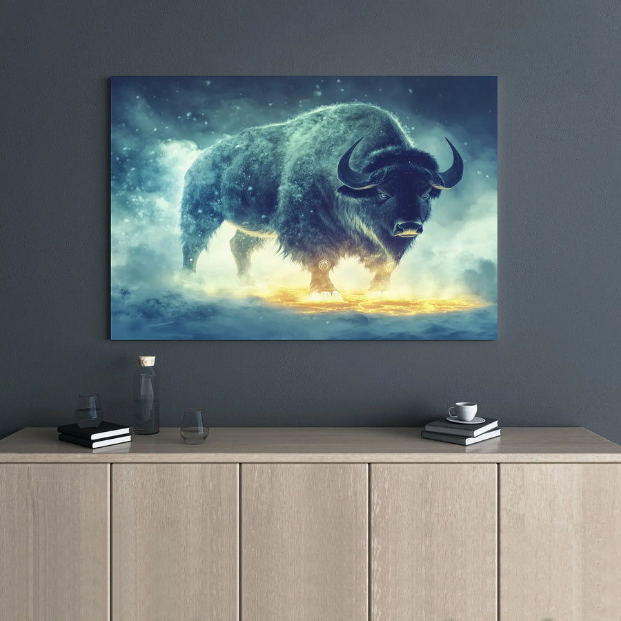 Majestic Bison Canvas Wall Art | Glowing Energy Mythical Animal Portrait | Premium Gallery Wrap 1.25" Frame | Western Home Office Decor Gift