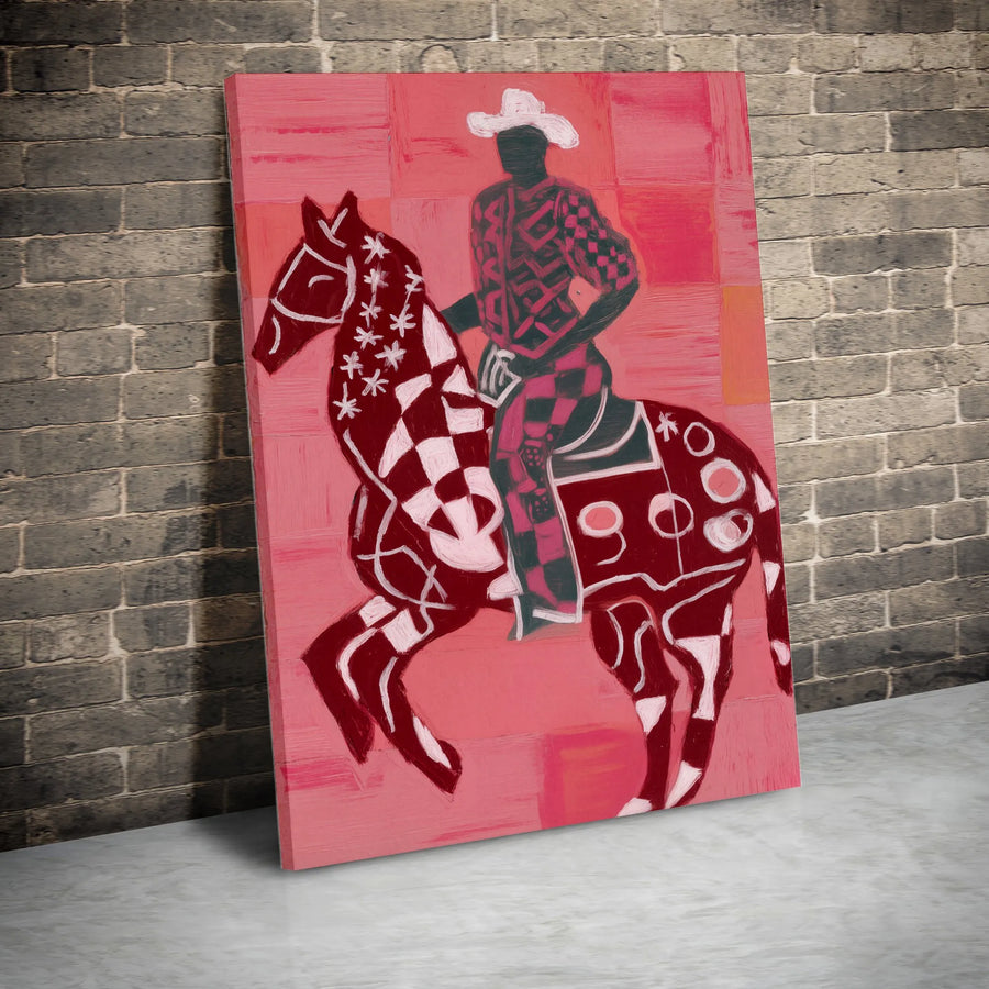 Abstract Cowboy Canvas Wall Art | Modern Western Folk Art Print | Premium Gallery Wrapped Canvas | Southwestern Home Decor Gift