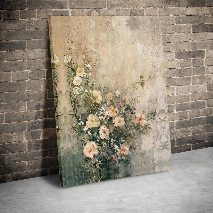 Vintage Floral Canvas Wall Art | Rustic Distressed Botanical Art Print | Premium Gallery Quality Canvas | Farmhouse Home Decor Gift