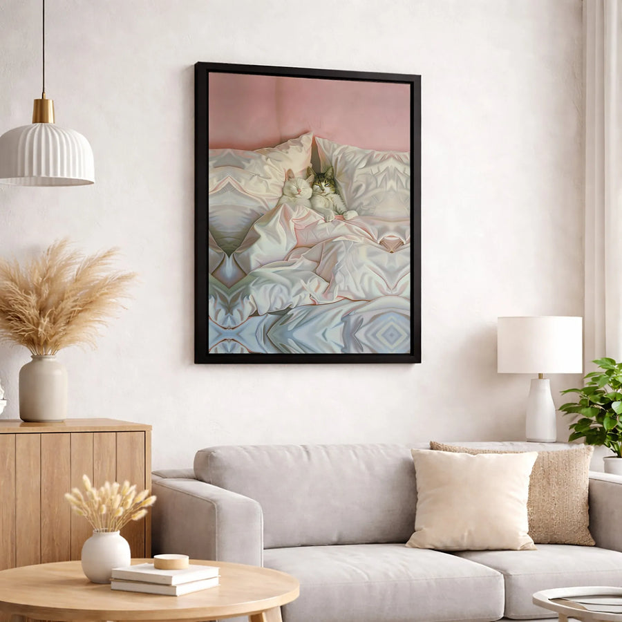 Cozy Cats In Bed Wall Art | Sleeping Kittens Aesthetic Canvas Print | Premium Gallery-Wrapped Decor | Whimsical Animal Lover Gift