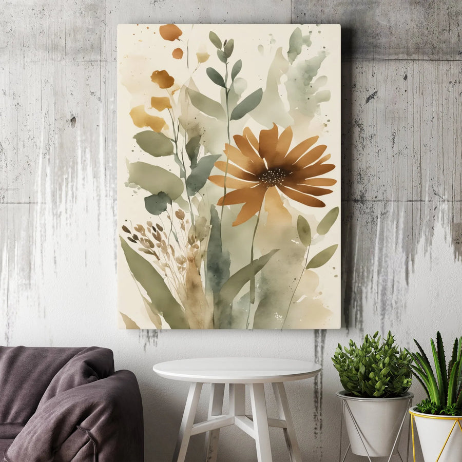 Watercolor Botanical Wall Art | Earthy Tone Wildflower Canvas | Premium Fade-Resistant Gallery Wrap | Modern Home Decor Gift