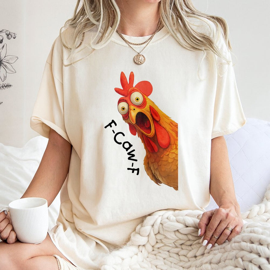Funny Chicken T-Shirt | F-Caw-F Graphic Tee | 100% Soft Cotton Shirt | Humorous Farm Animal Gift for Men and Women