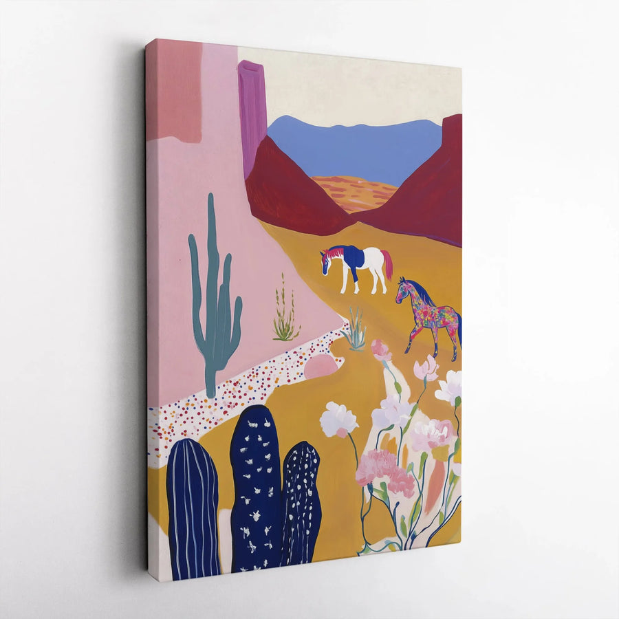 Boho Desert Horse Canvas Wall Art | Colorful Abstract Southwestern Landscape | Thick 1.25" Gallery Wrap Canvas | Premium Living Room Decor Gift