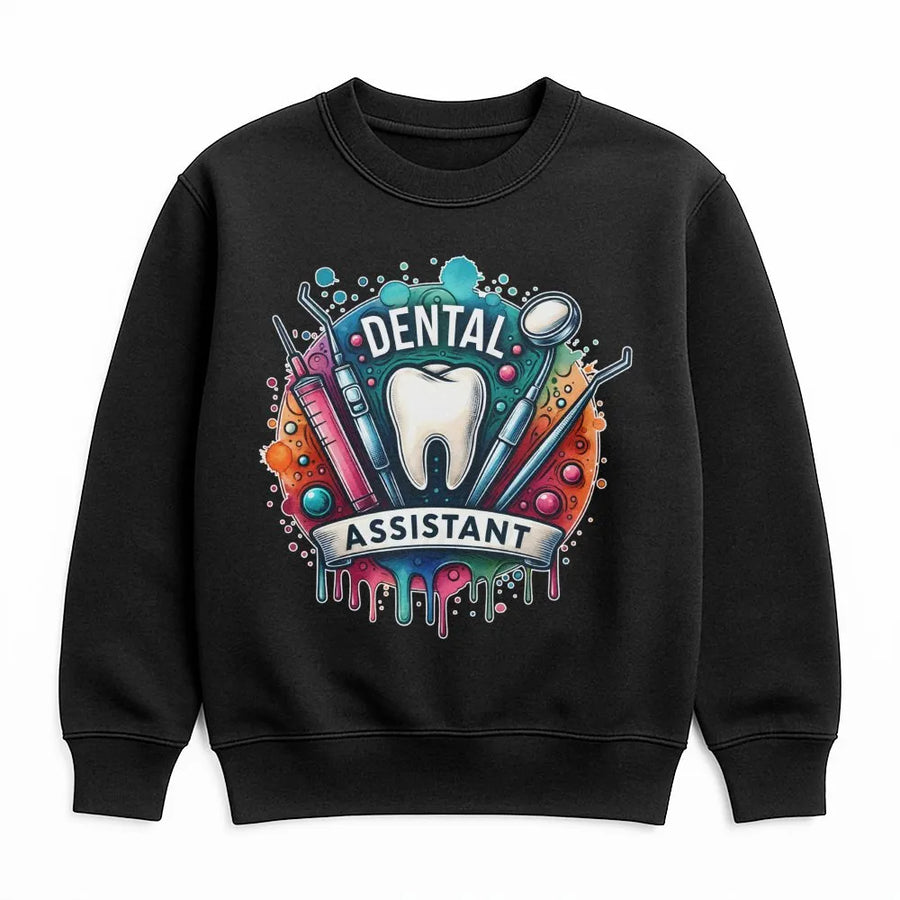 Dental Assistant Sweatshirt | Colorful Tooth & Tools Graphic Design | Premium Cotton Blend | Graduation Gift for Dental Hygienist or Assistant