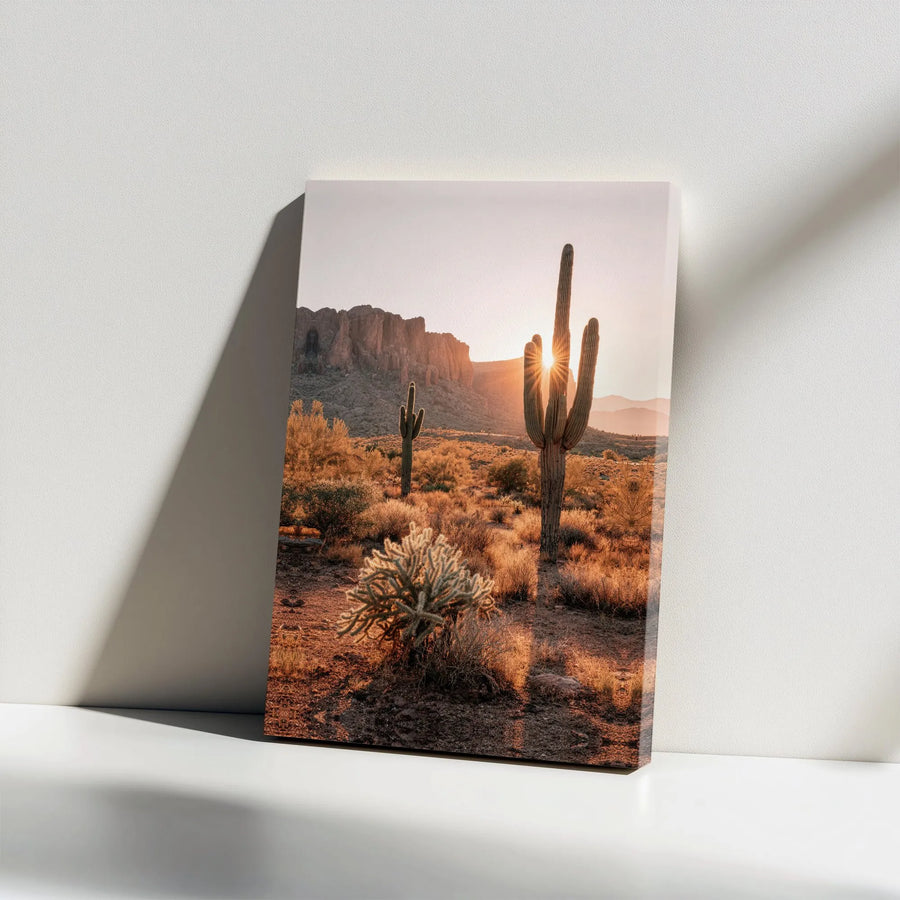 Arizona Desert Canvas Wall Art | Saguaro Cactus Sunset Photo | Premium Thick Gallery Wrap | Southwestern Home Decor Gift for Nature Lover