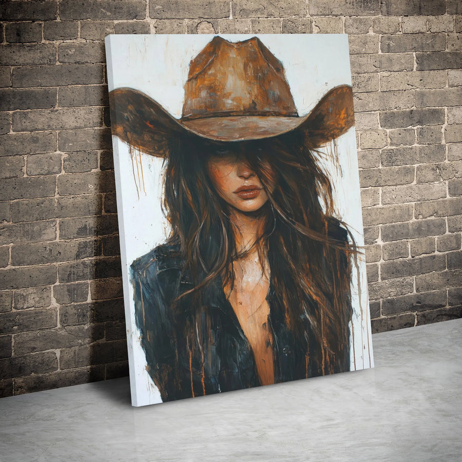 Cowgirl Canvas Wall Art | Mysterious Western Woman Portrait | Premium Gallery-Wrapped Print | Rustic Home Decor Gift