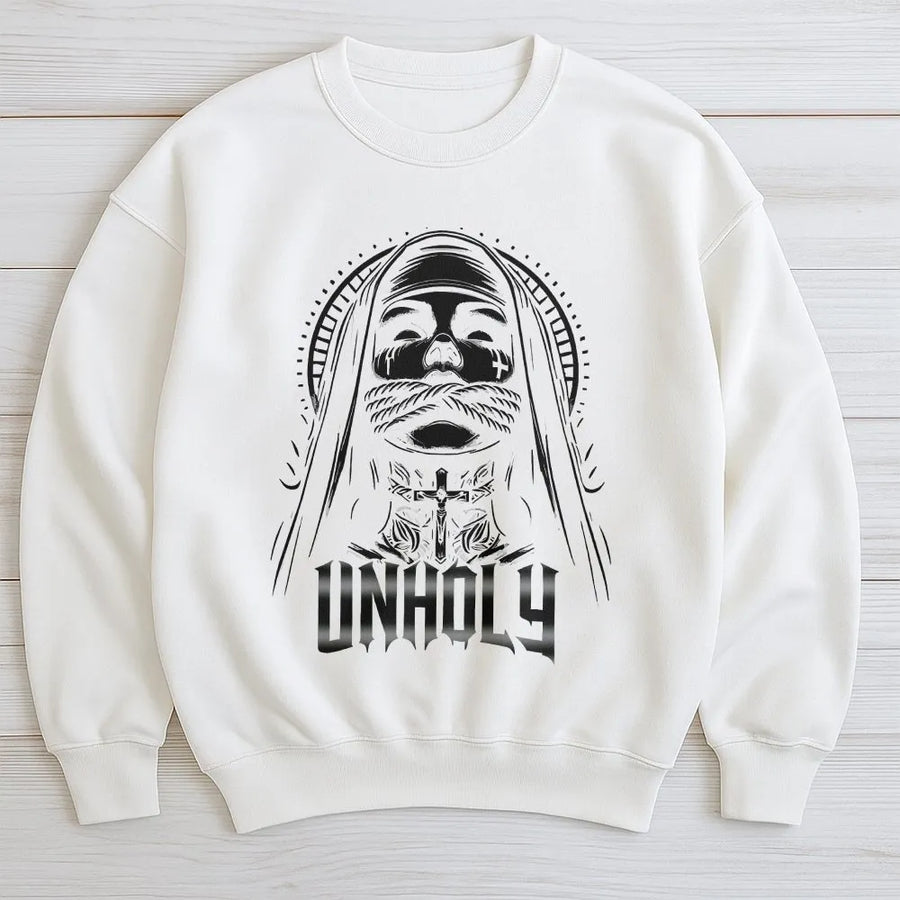 Unholy Nun Sweatshirt | Gothic Occult Graphic Print | Soft Cotton Tee | Premium Gift for Metal & Goth Fans