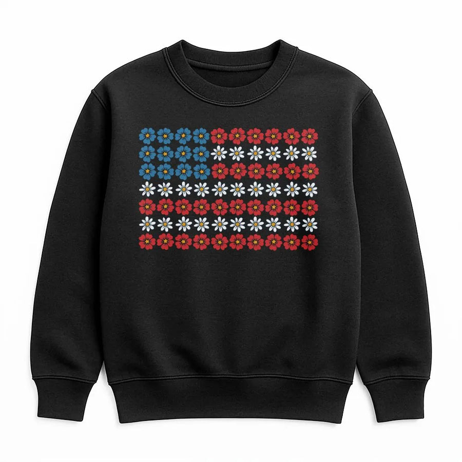 Floral American Flag Sweatshirt | Dainty Flower USA Flag Graphic | Soft Cotton Tee | Patriotic 4th of July Gift for Women