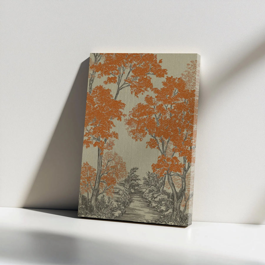 Forest Landscape Canvas Print | Etching Style Woodland Art | Gallery Wrapped Premium Material | Modern Home & Office Wall Decor