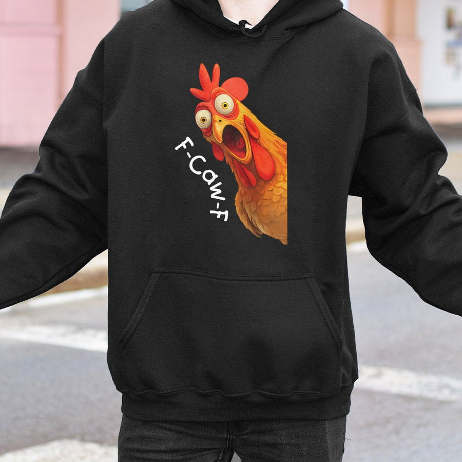 Funny Chicken Hoodie | F-Caw-F Screaming Rooster Graphic | Soft Cotton-Blend Pullover | Sarcastic Animal Lover Gift for Men and Women