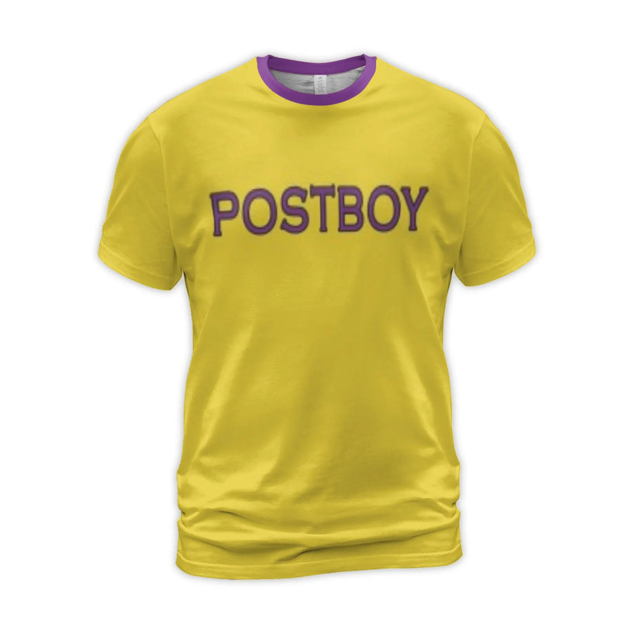 Postboy Graphic T-Shirt | Yellow and Purple 3D Print | Premium Soft Stretch Jersey | Casual Unisex Streetwear Tee