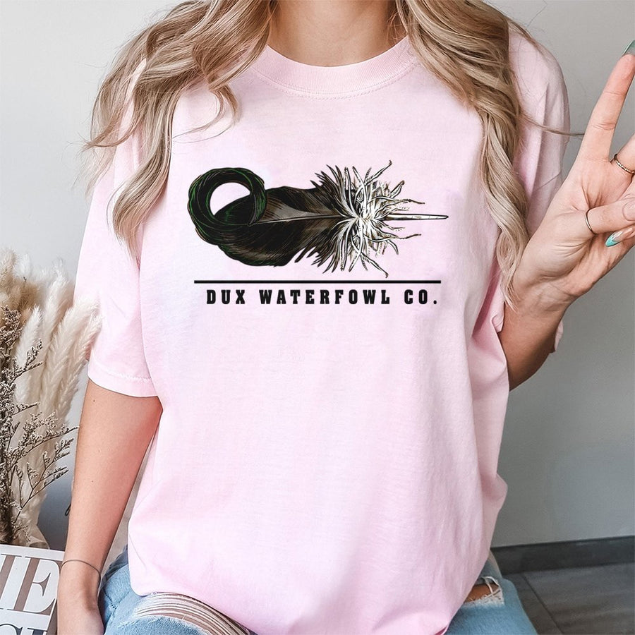 Mallard Feather Graphic T-Shirt | Minimalist Duck Hunting Art | 100% Cotton Premium Apparel | Gift For Waterfowl Hunter Outdoor Enthusiast