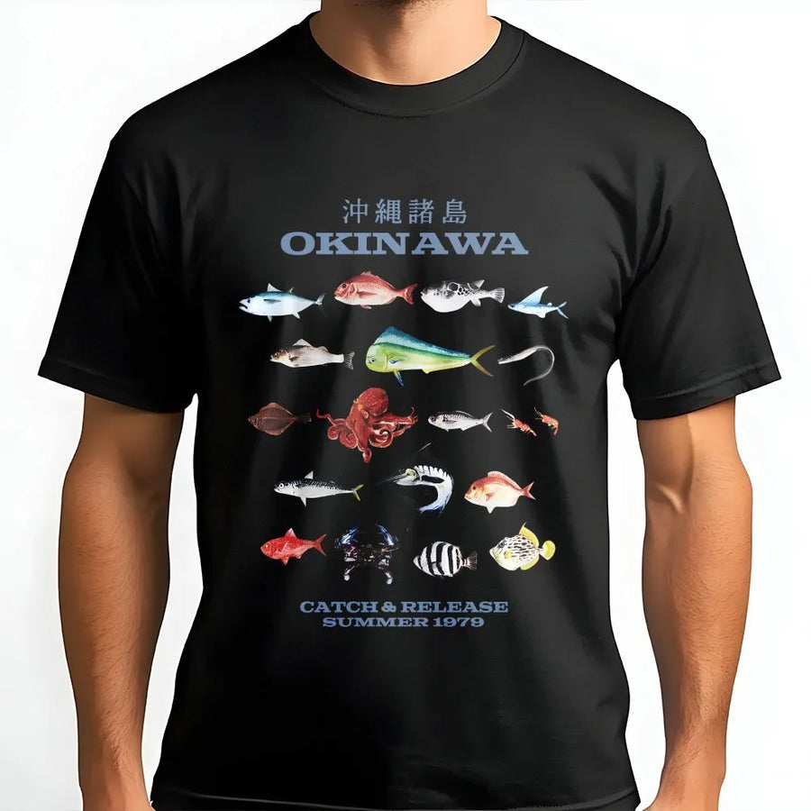 Okinawa Fish T-Shirt | Retro 1979 Japanese Fish Identification Chart | Soft Cotton Blend Pullover | Premium Angler & Marine Biology Gift