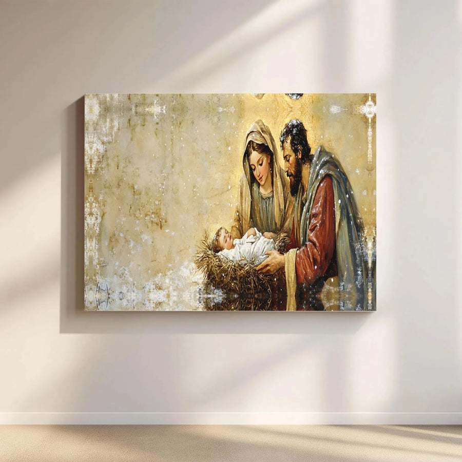 Nativity Scene Canvas Wall Art | Holy Family Christmas Painting | Premium 1.25-Inch Gallery Wrap | Religious Home Decor Gift