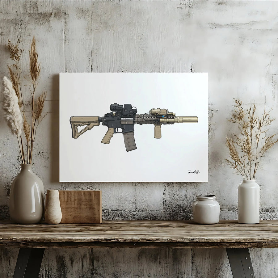 AR-15 Canvas Art | Detailed Tactical Rifle Illustration | Premium Gallery Wrapped Print | Collector's Gift for Gun Enthusiast Man Cave Decor