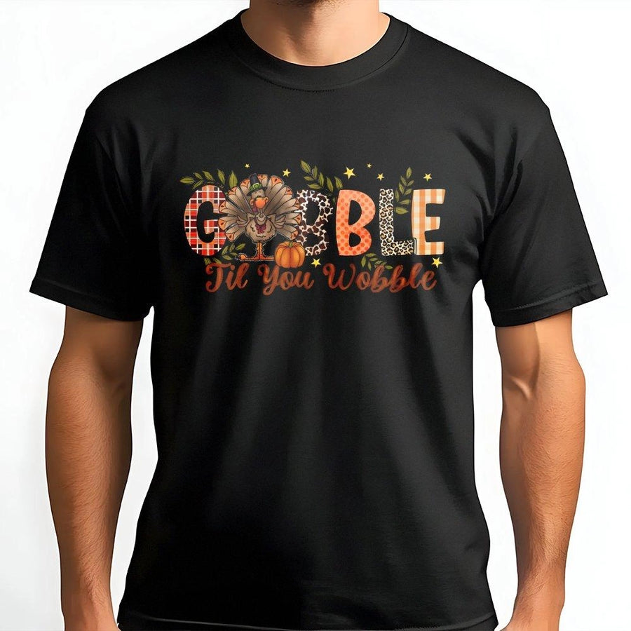 Gobble Til You Wobble T-Shirt | Cute Thanksgiving Turkey Graphic Tee | Premium Soft Cotton Blend | Funny Autumn Holiday Gift For Family
