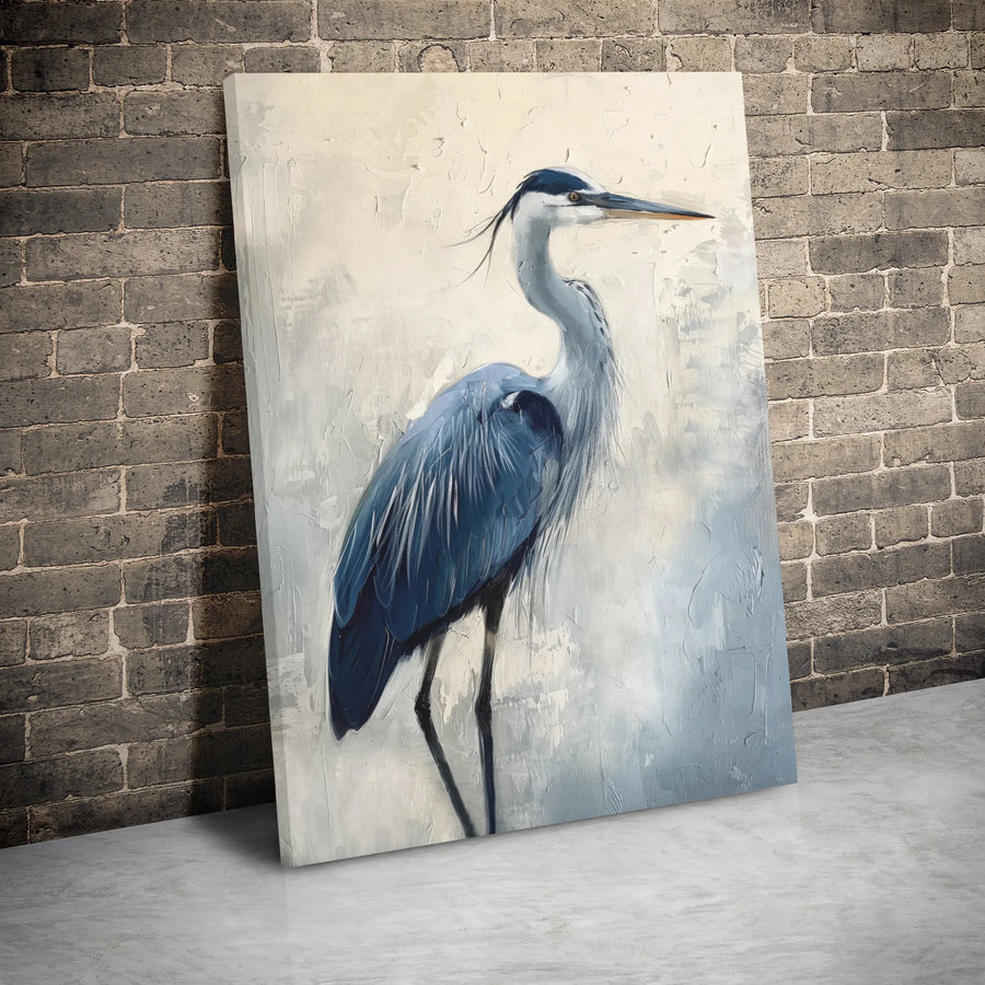 Great Blue Heron Canvas Wall Art | Textured Coastal Bird Painting | Premium Gallery Wrapped Print | Nature Home Decor Gift for Bird Lovers