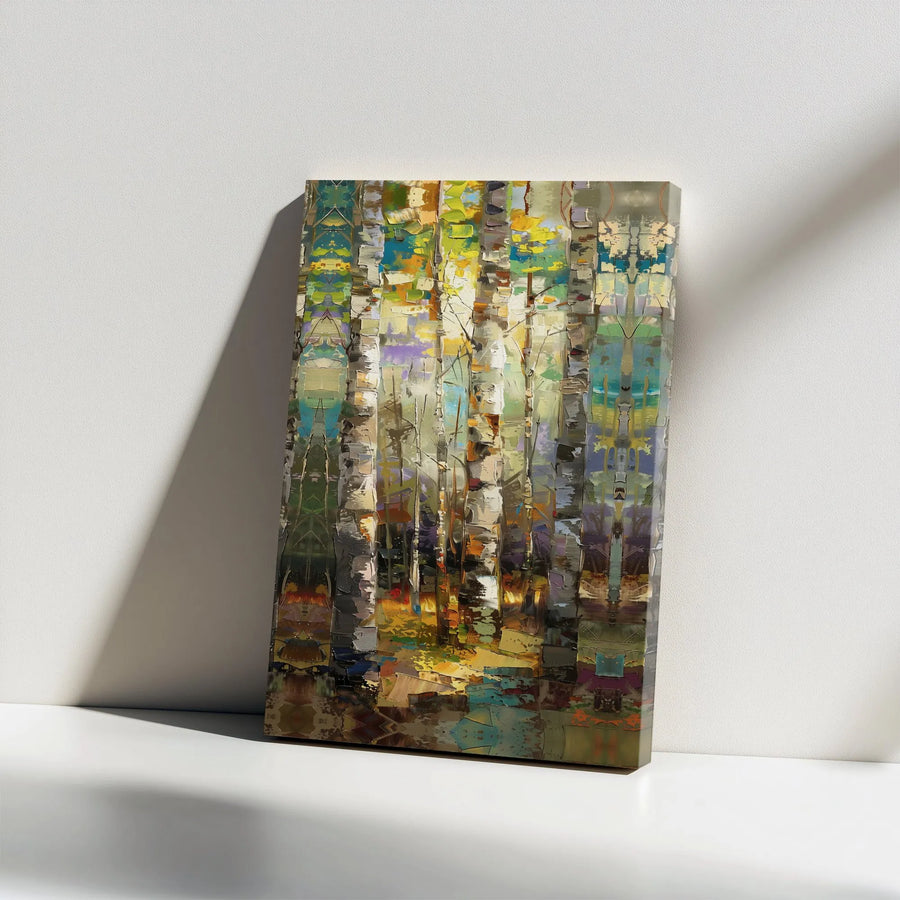Abstract Birch Tree Canvas Wall Art | Textured Woodland Painting Print | Premium Gallery Wrapped Canvas | Modern Living Room Decor Gift