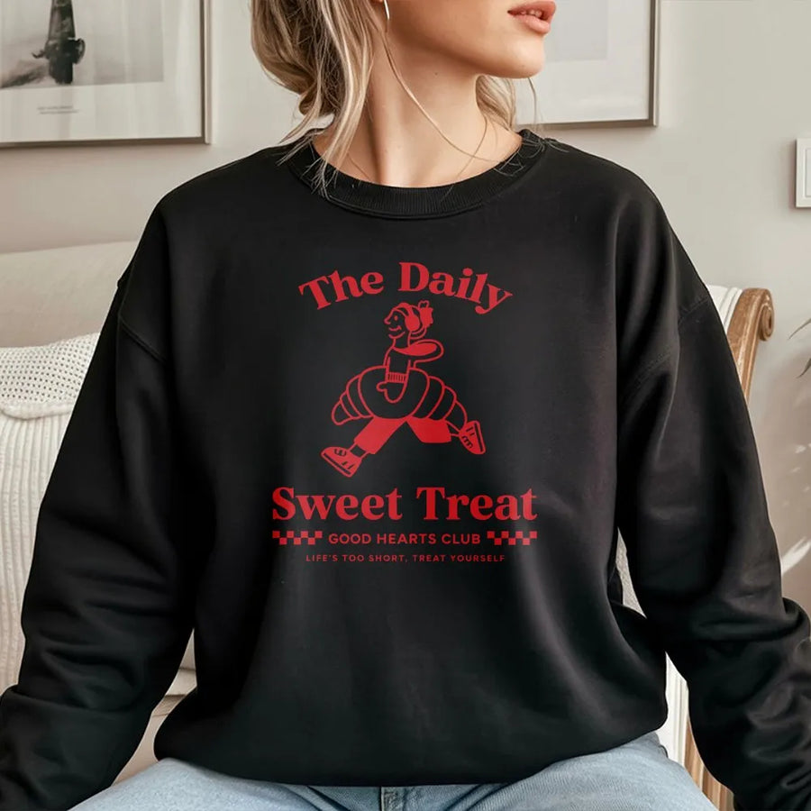 Sweet Treat Graphic Sweatshirt | Retro Croissant Good Hearts Club Print | Soft 100% Cotton | Gift for Foodies and Bakers