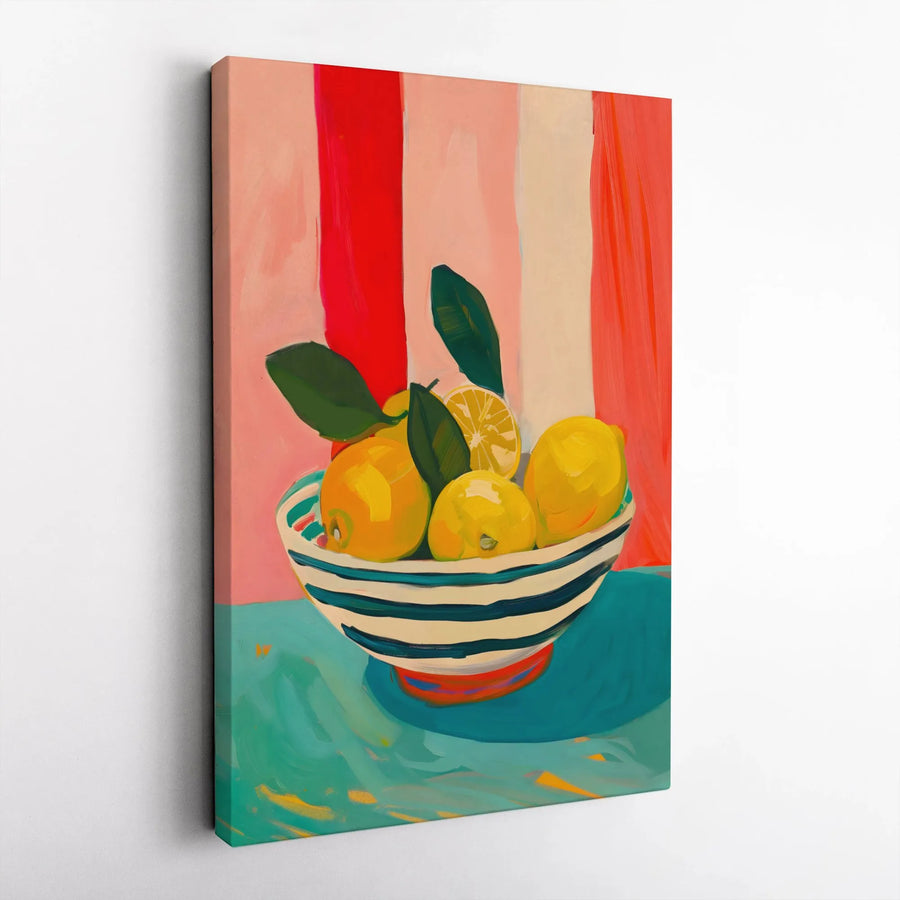Lemon Still Life Vertical Canvas | Vibrant Citrus Fruit Painting | Premium Gallery Wrapped Canvas | Modern Kitchen & Dining Room Decor Gift