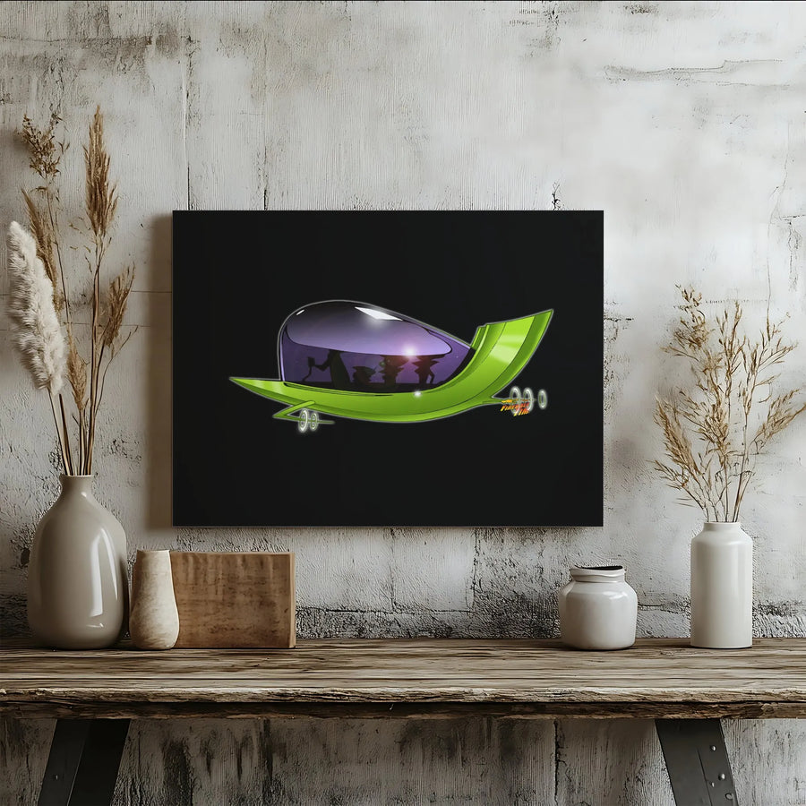 Futuristic Flying Car Canvas Art | Retro Sci-Fi Space Vehicle Print | Premium Gallery Wrap Wall Decor | Unique Gift For Car Enthusiasts