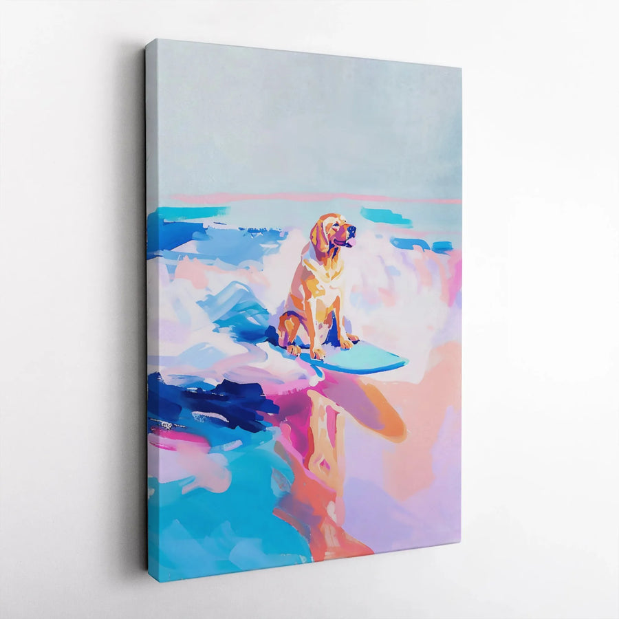 Surfing Labrador Dog Canvas Art | Colorful Abstract Beach Pet Painting | 1.25-Inch Premium Gallery Wrap | Coastal Decor Gift for Dog Lovers