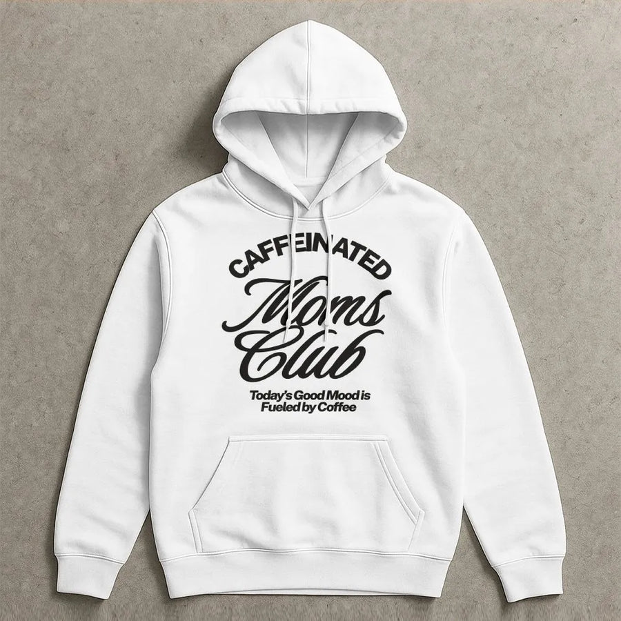Caffeinated Moms Club Hoodie | Vintage Graphic Sweatshirt | Premium Cotton Blend Pullover | Funny Birthday Gift for New Mom