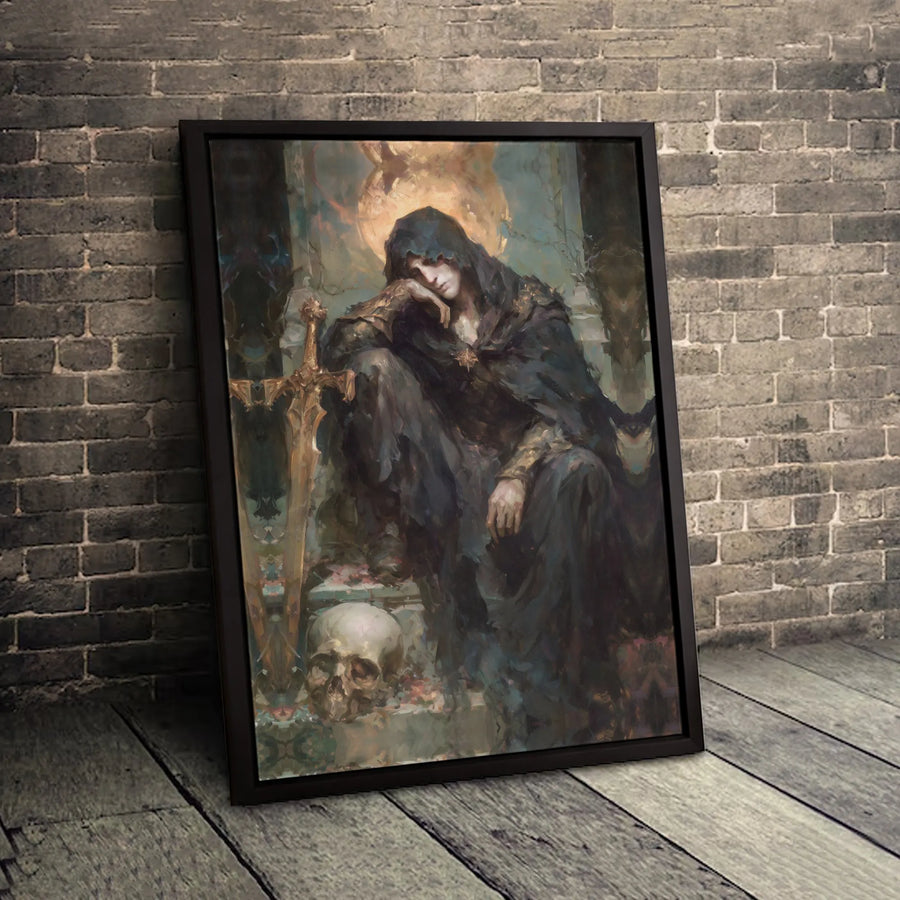 Dark Fantasy Knight Canvas | Grim Reaper Skull Wall Art | Premium Gallery Wrapped Print | Gothic Decor for Home or Office Gift