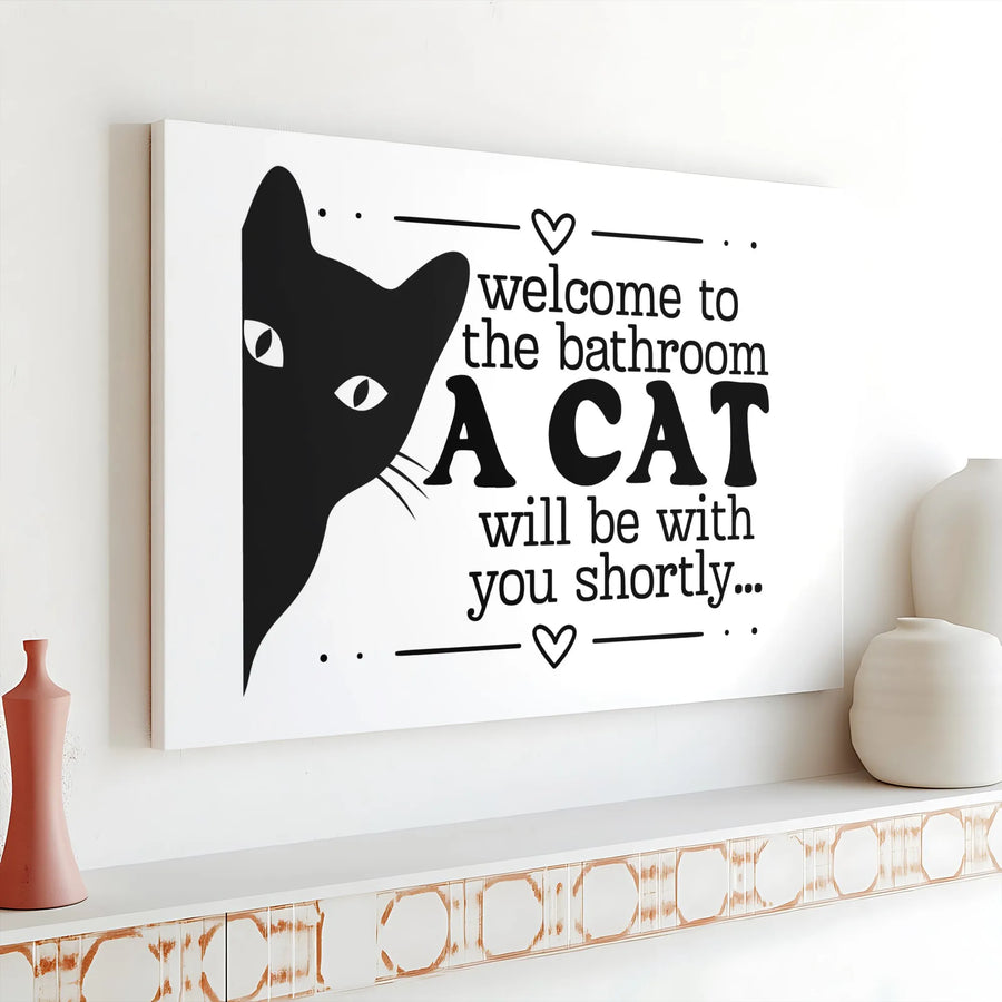 Funny Bathroom Wall Art | Peeking Black Cat Quote Print | Premium 1.25" Gallery Wrap Canvas | Unique Cat Lover Home Decor Gift