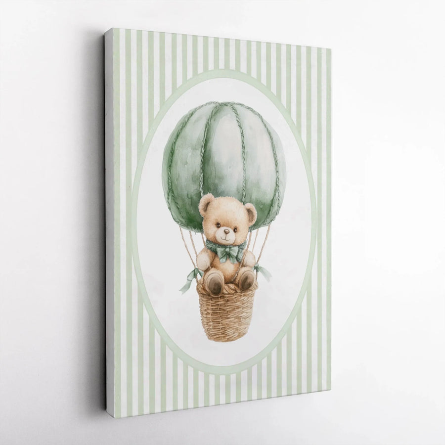 Teddy Bear Hot Air Balloon Canvas Art | Watercolor Nursery Wall Decor | Premium Fade-Resistant Print | Cute Baby Room Gift