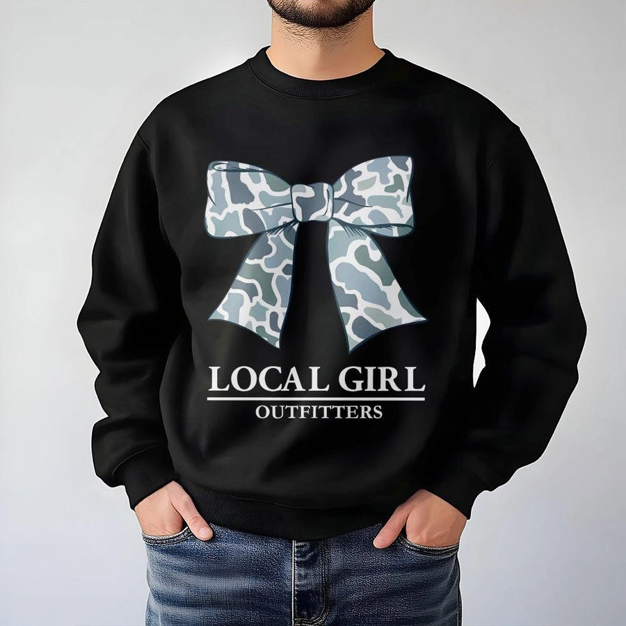 Camo Bow Sweatshirt | Coastal Cowgirl Aesthetic Print | Premium Cotton Blend Crewneck | Trendy Southern Preppy Gift for Her