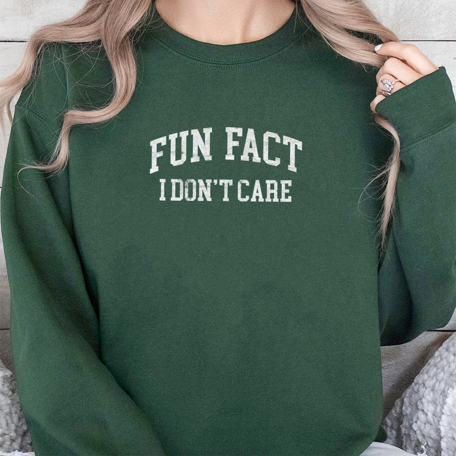 Fun Fact I Don't Care Sweatshirt | Sarcastic Aesthetic Quote | Premium Cotton Blend | Funny Gift for Friends and Students
