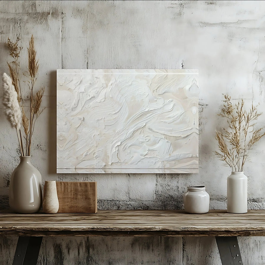 Minimalist Textured Wall Art | White Impasto Style Canvas Print | Premium 1.25" Thick Gallery Wrap | Japandi & Wabi Sabi Home Decor Gift