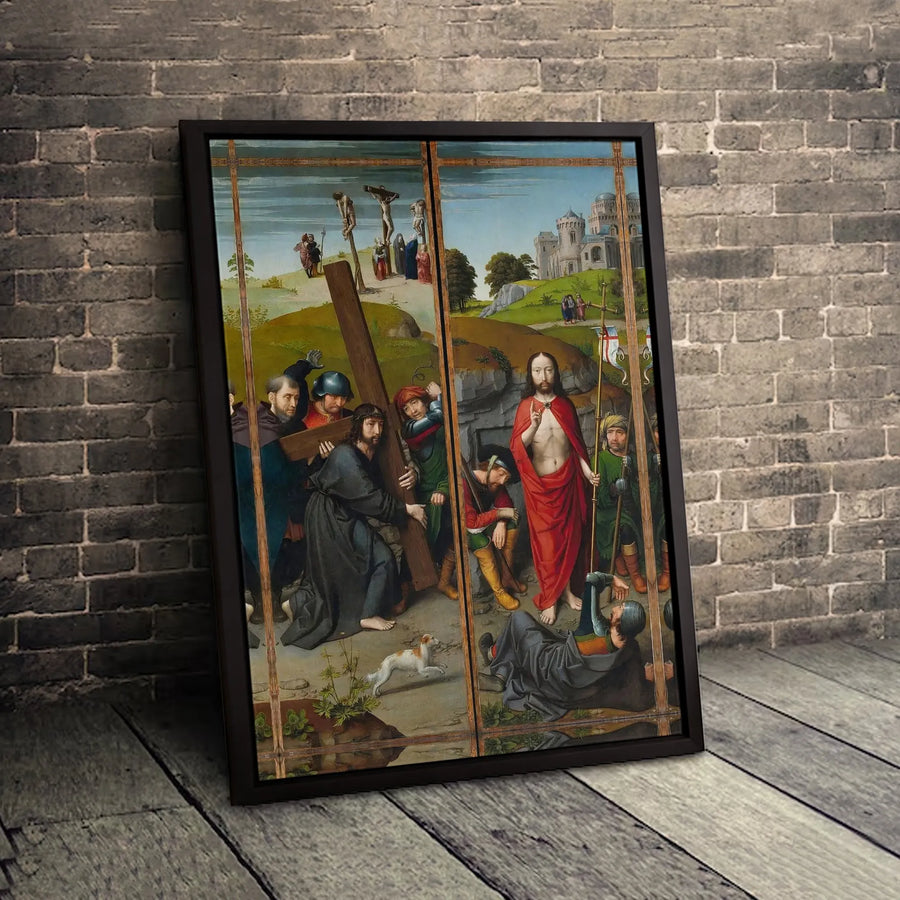 Hans Memling Diptych Wall Art | Christ Carrying The Cross and Resurrection | Premium Gallery Wrapped Canvas | Religious Home Decor Gift