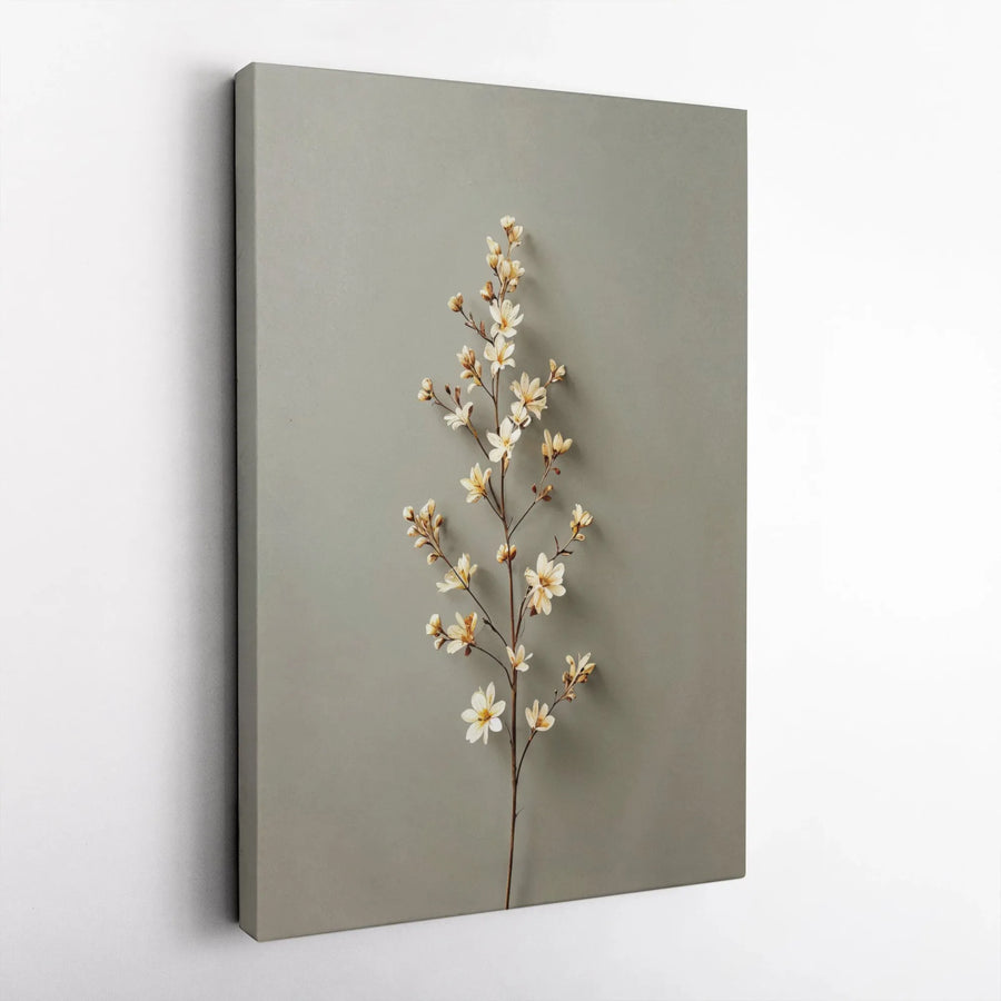 Minimalist White Flower Canvas Wall Art | Scandi Style Botanical Branch Print | Gallery Wrapped Premium Quality | Elegant Home Decor for Living Room Bedroom